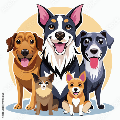 Five Smiling Dogs of Different Breeds