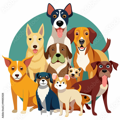 A Group of Eight Adorable Cartoon Dogs