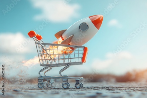 Rocket Taking Off from Shopping Cart Concept Art