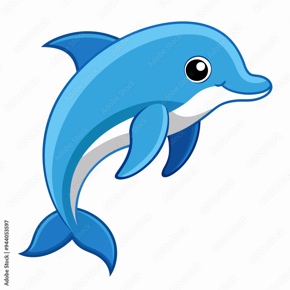 Fototapeta premium A Cartoon Blue Dolphin Leaping Out of the Water