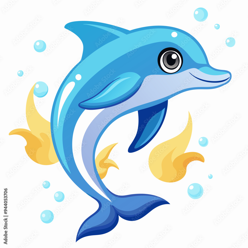 Obraz premium A Cartoon Dolphin Leaping with Bubbles and Water Splashes