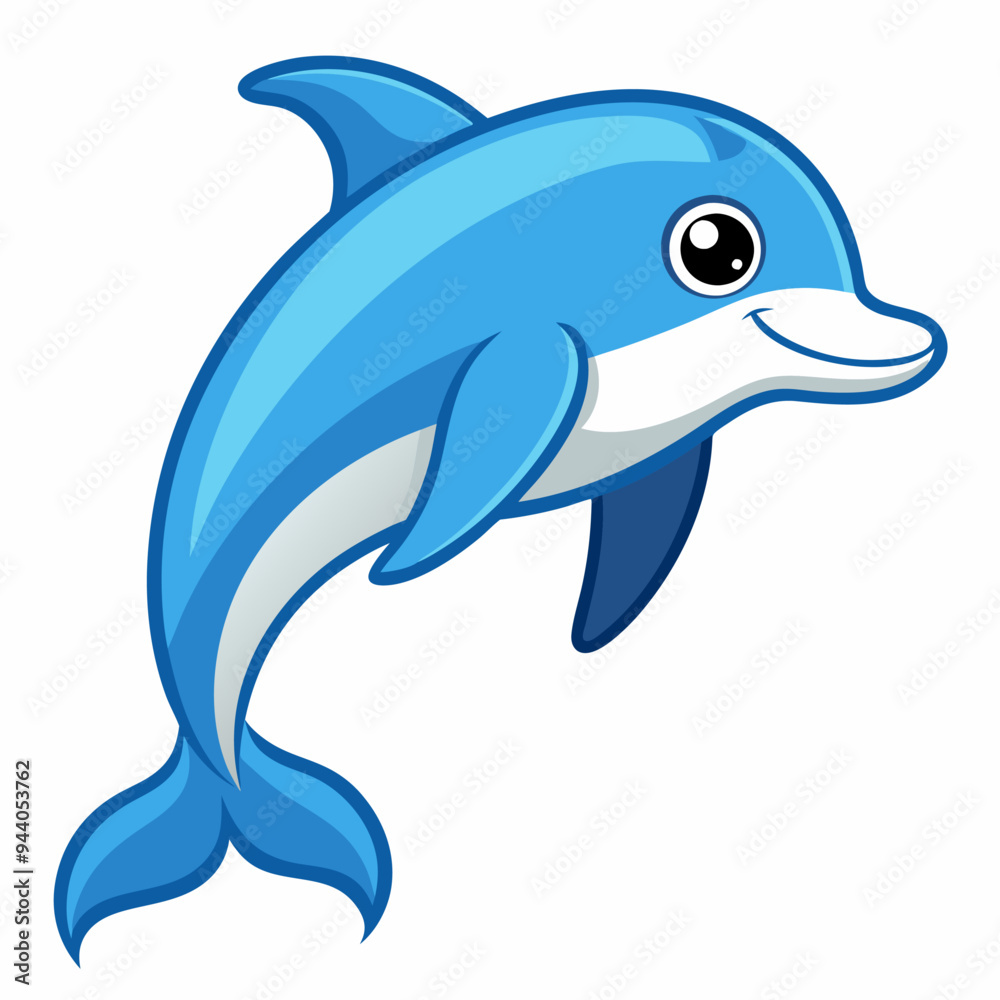 Obraz premium Cartoon illustration of a blue dolphin jumping out of the water