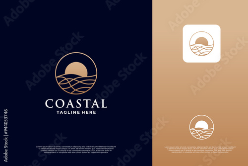 Coastal sun wave logo design line art style