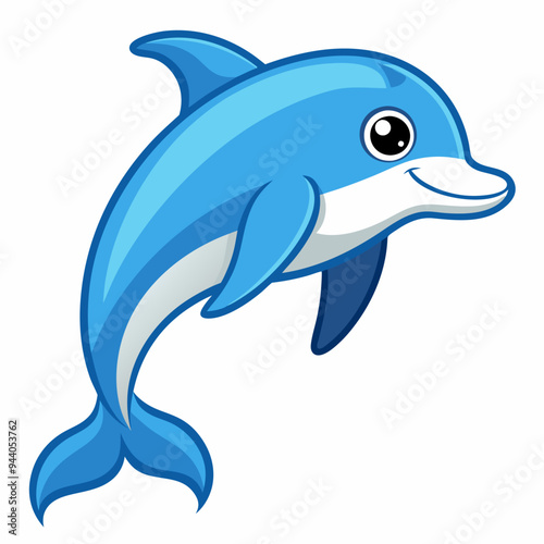 Cartoon illustration of a blue dolphin jumping out of the water