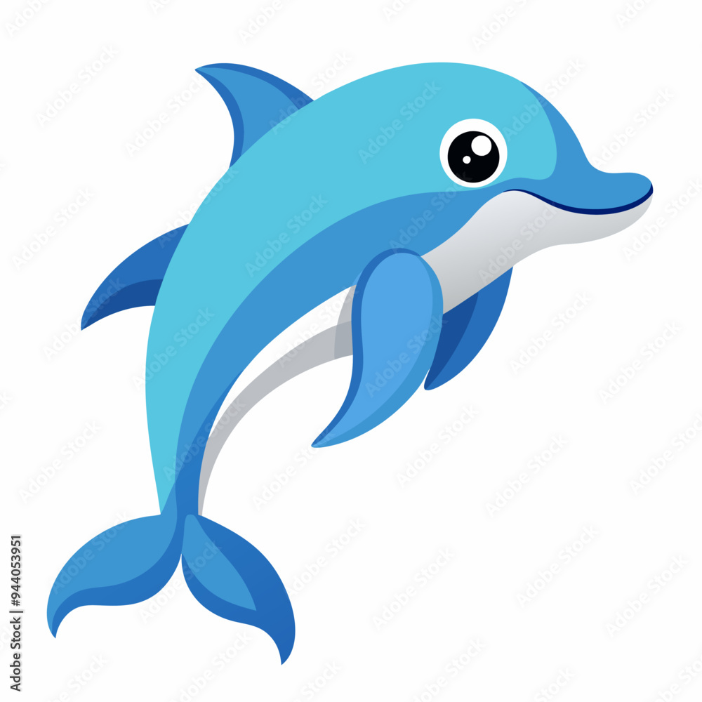 Fototapeta premium Cartoon Blue Dolphin Leaping Out of Water