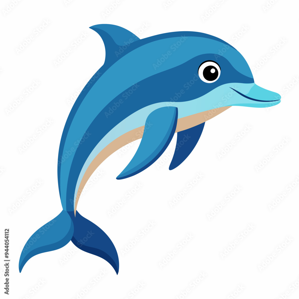 Fototapeta premium Cartoon Illustration of a Blue Dolphin Jumping