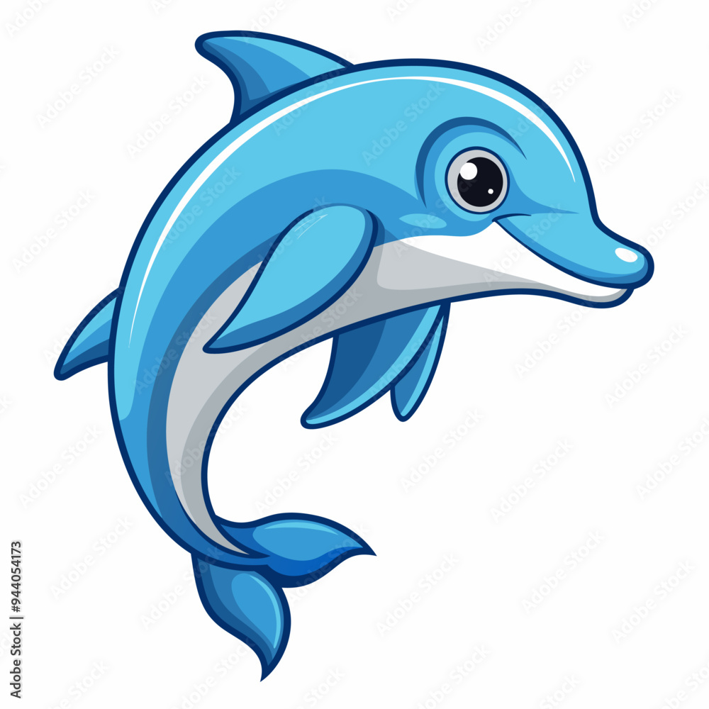 Fototapeta premium Cartoon illustration of a blue dolphin jumping