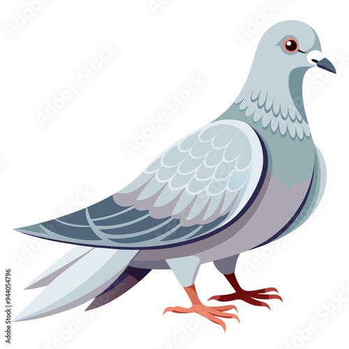Cartoon Illustration of a Grey Pigeon Bird with Red Claws