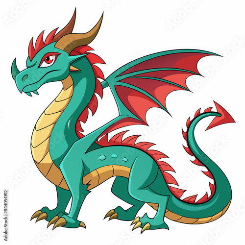 Cartoon Dragon with Red Spikes and Wings