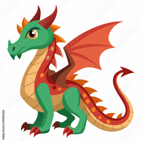 Green Dragon with Red Wings and Tail