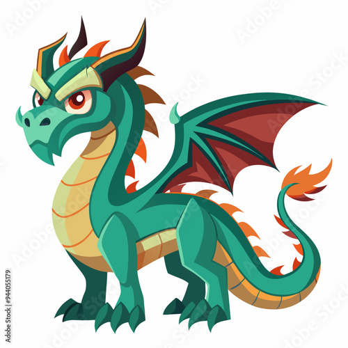 Green Dragon with Red Wings and Orange Tail