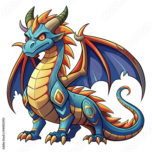 Blue and Orange Dragon with Spiked Tail and Wings