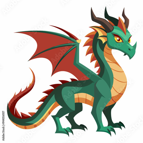 Green Dragon with Red Wings and a Spiked Tail