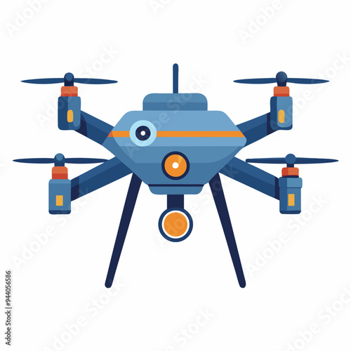Blue and Orange Drone with Four Propellers
