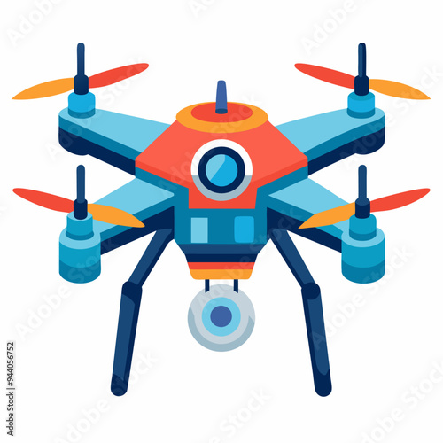 Multicolored Drone with Four Propellers and a Camera