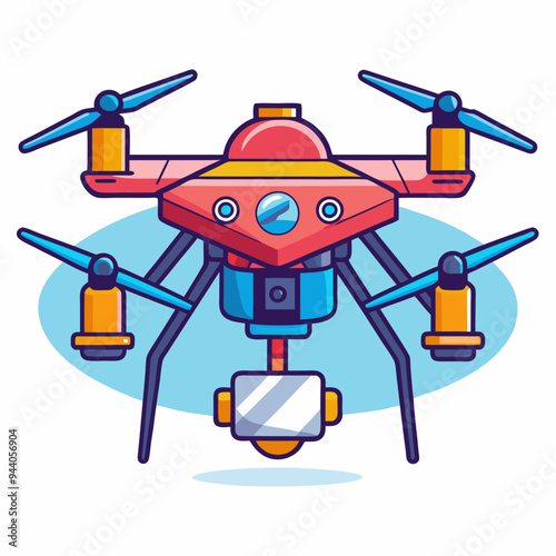A Cartoon Illustration of a Red, Blue, and Yellow Drone