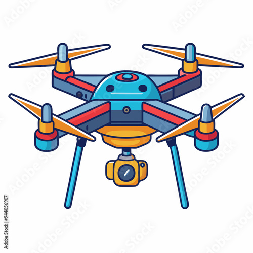 Cartoon Illustration of a Blue and Yellow Drone with a Camera