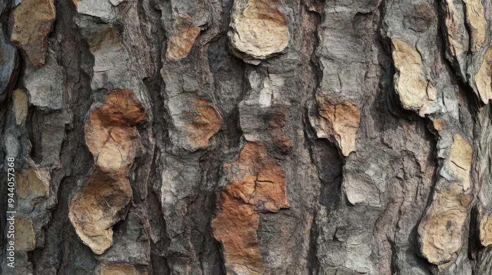 Close up view rugged texture of tree bark, ideal for nature themed design projects and backgrounds Close up view rugged texture of tree bark, ideal for nature themed design projects and backgrounds