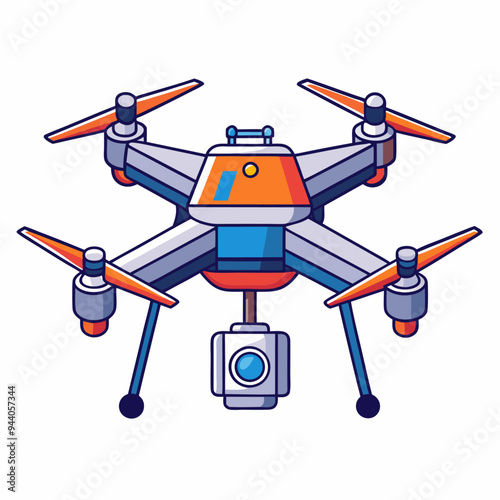 Cartoon Illustration of a Multirotor Drone with a Camera
