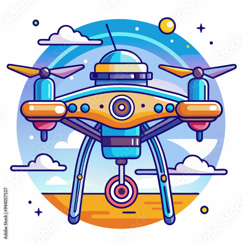 Cartoon Illustration of a Drone Hovering in the Sky