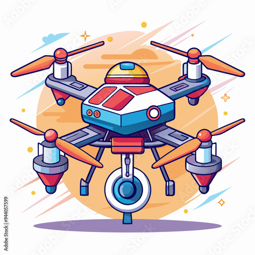 Cartoon Illustration of a Modern Drone with Four Propellers