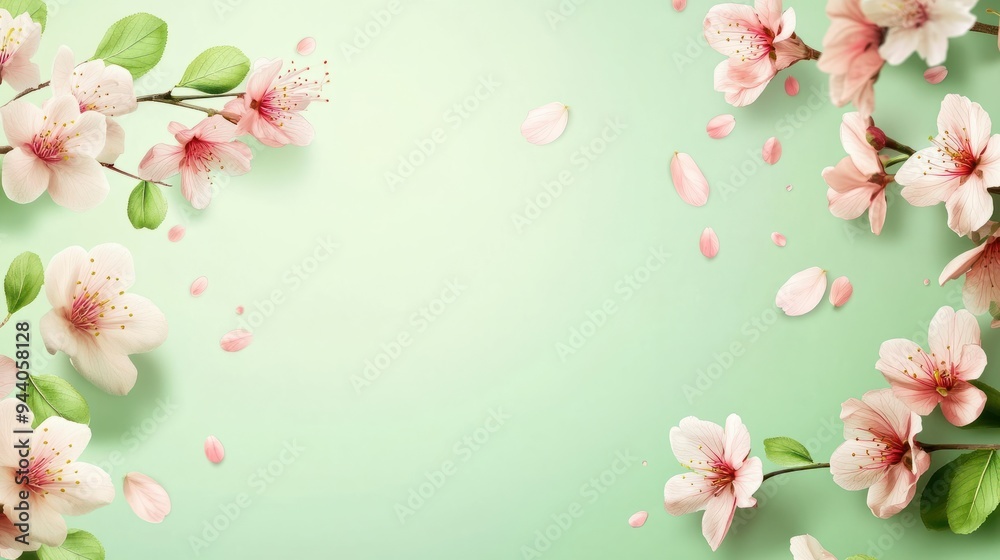 Template design banner for spring season sale in light green background