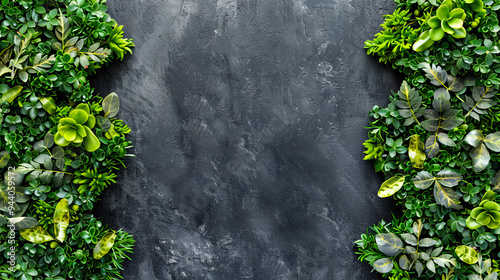 A lush green leaves and plants background with a gray copy space area, perfect for eco-themed content or design projects focused on nature and freshness.