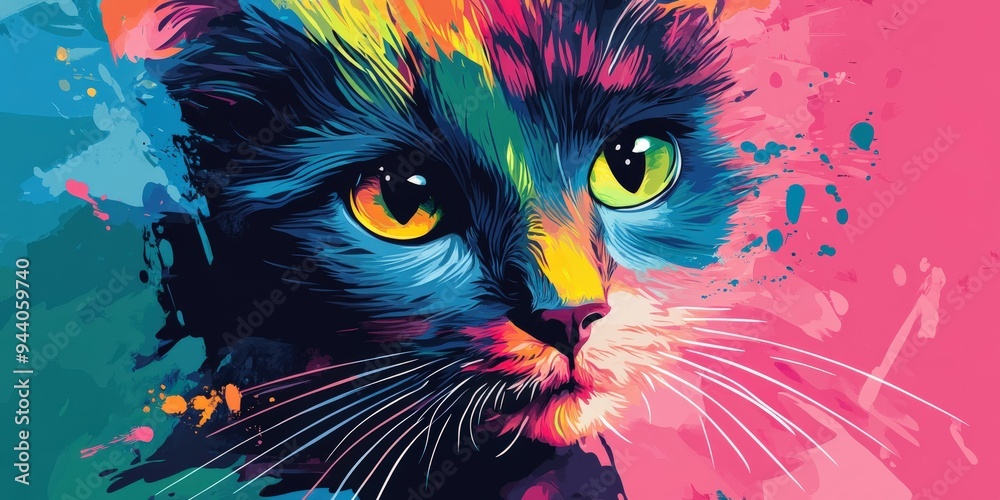 Colorful and vibrant cat art displaying a playful feline portrait Colorful and vibrant cat art displaying a playful feline portrait