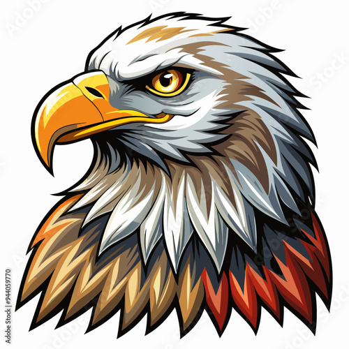 A Detailed Illustration of an Eagle's Head with Sharp Feathers