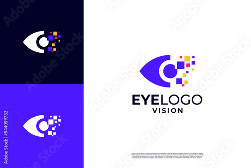 Eye pixel logo design. Digital security logo.