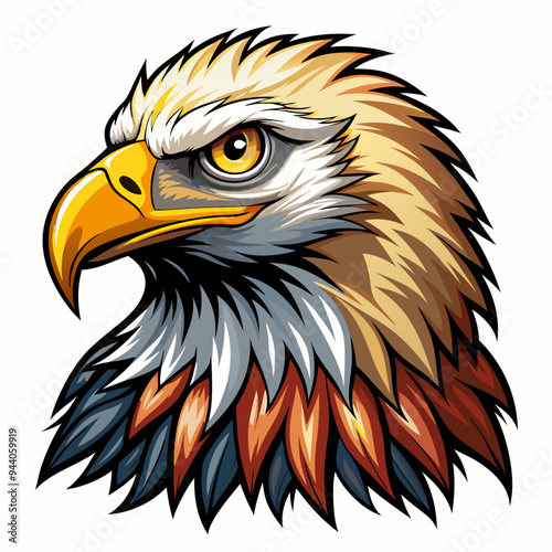 Close-up of a Bald Eagle's Head with Sharp Eyes and Feathered Neck