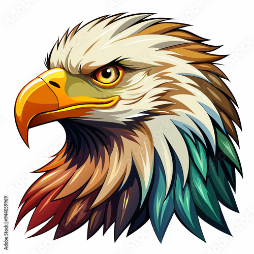 Colorful Illustration of an Eagle's Head with Sharp Feathers
