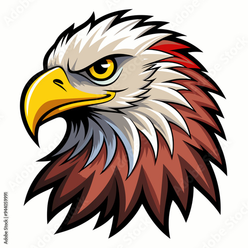Cartoon illustration of an eagle's head with fierce expression