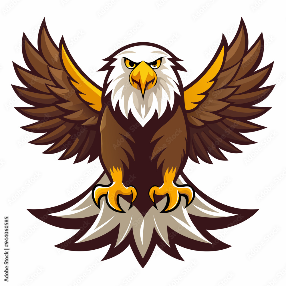 Obraz premium Cartoon Bald Eagle with Spread Wings and Sharp Talons