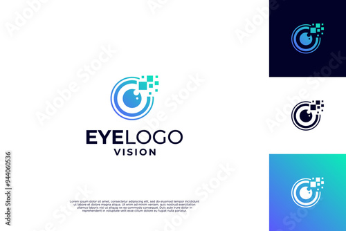 Eye pixel logo design. Digital security logo.Print