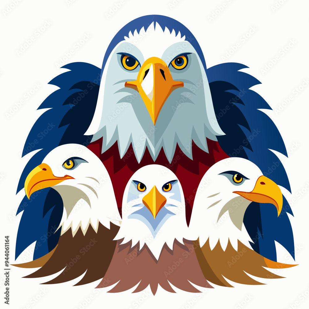Fototapeta premium Three Bald Eagles with Spread Wings