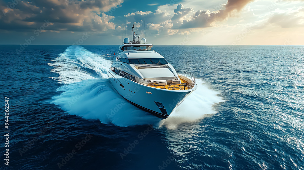 Naklejka premium luxury yacht in the sea. 3d render and illustration.