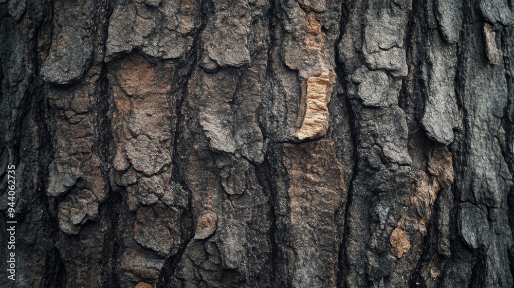 A detailed closeup view of rough tree bark that highlights intricate textures A detailed closeup view of rough tree bark that highlights intricate textures