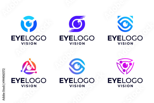 Set of vision shield logo design. Security camera logo.