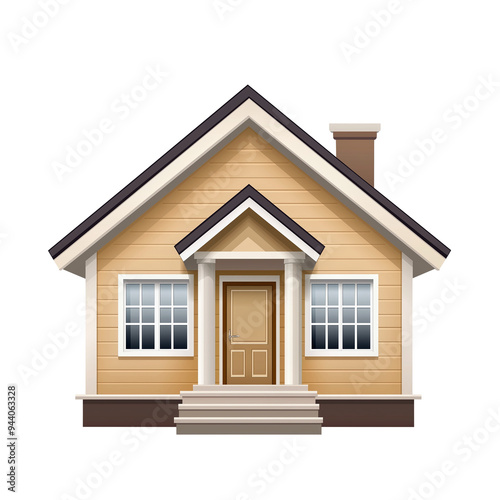 Illustration of a house isolated on a transparent background, front view.