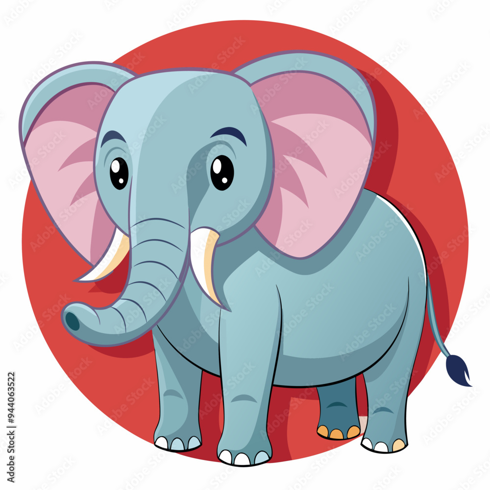 Naklejka premium Cartoon Illustration of a Gray Elephant with Pink Ears