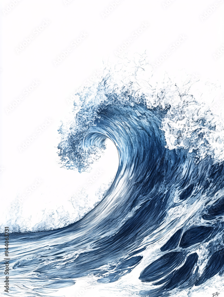 Blue ocean wave on white background. Water splash. 3D illustration Blue ocean wave on white background. Water splash. 3D illustration