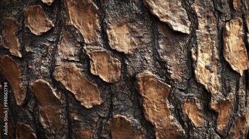 A detailed closeup view of rough tree bark that highlights intricate textures