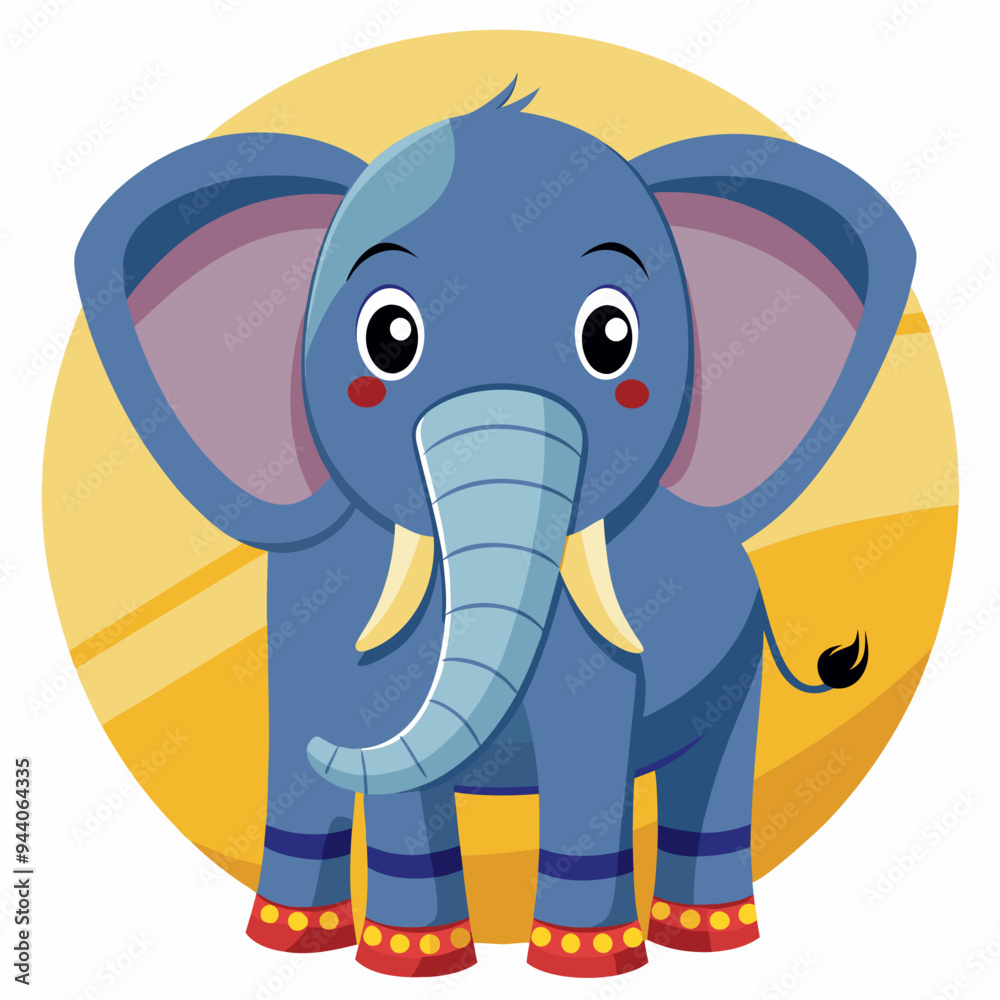 Obraz premium Cartoon Blue Elephant with Big Eyes and Yellow Tusks