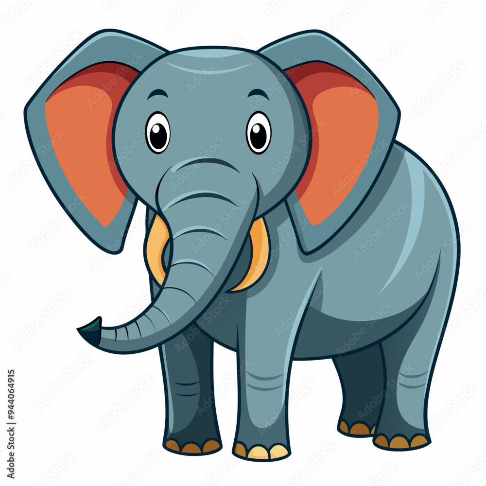 Obraz premium Cartoon illustration of a gray elephant with large ears and tusks
