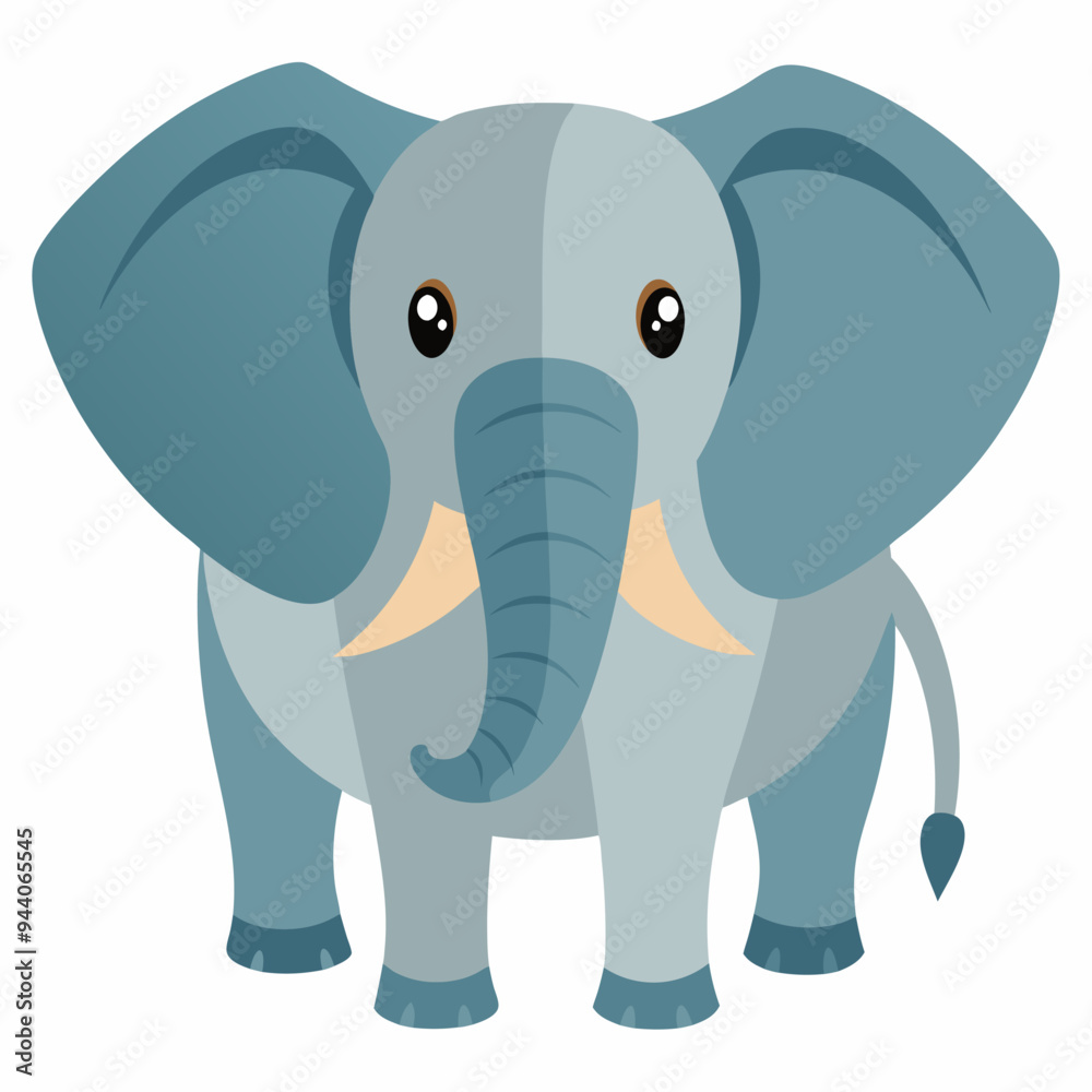 Obraz premium Cartoon Illustration of a Gray Elephant with Large Ears