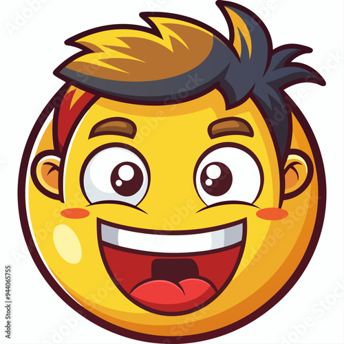 Smiling Cartoon Face with Spiky Hair