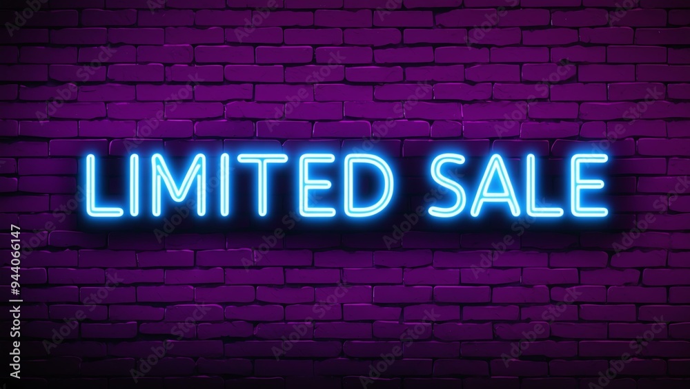 Fototapeta premium neon backlit style of the word limited sale on a brick wall background