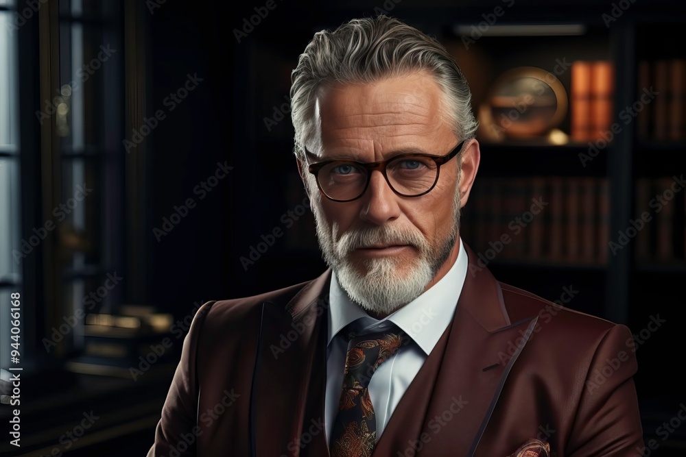 A distinguished elderly man exuding wisdom and confidence, dressed in a sharp suit against a sophisticated library backdrop. A distinguished elderly man exuding wisdom and confidence, dressed in a sharp suit against a sophisticated library backdrop.