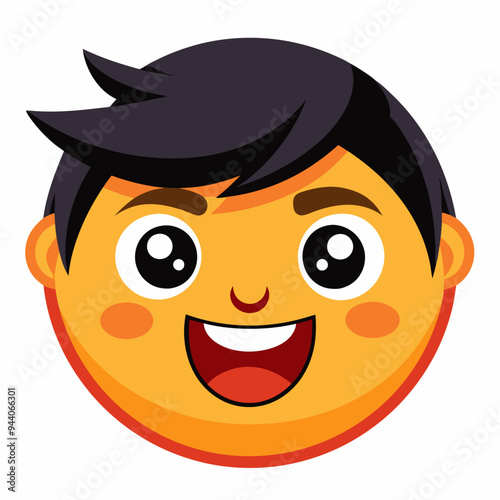 Cartoon Illustration of a Smiling Boy with Big Eyes